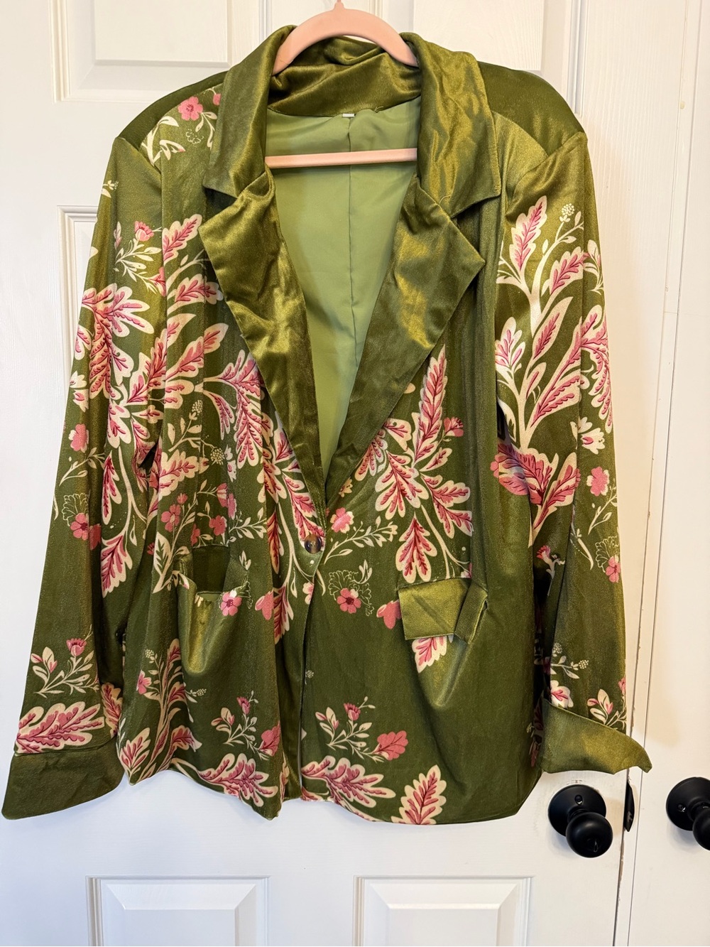Women's Olive Green Floral Velvet Blazer